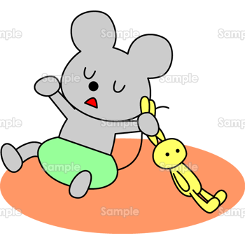 ぬいぐるみを持ったネズミの赤ちゃん 無料イラスト 年賀状プリント決定版 21