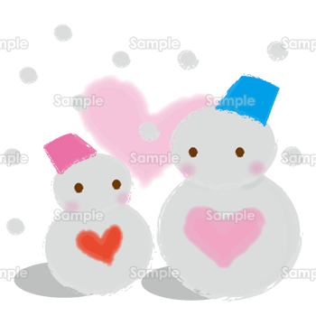 雪だるまのカップルとハート 無料イラスト 年賀状プリント決定版 2021