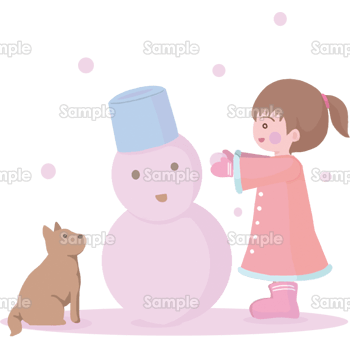 犬と雪だるまと女の子 無料イラスト 年賀状プリント決定版 21