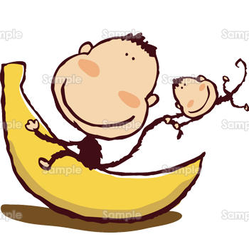 バナナに乗った猿親子 無料イラスト 年賀状プリント決定版 22