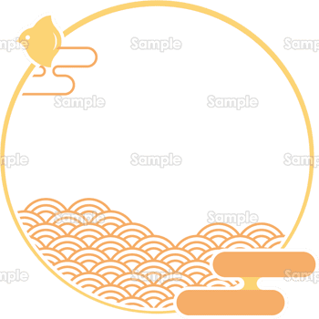 円形・青海波の和風フレーム（橙×黄金）