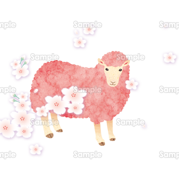 紅色の羊と桜 無料イラスト 年賀状プリント決定版 21