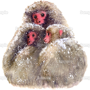 三匹の猿と雪 無料イラスト 年賀状プリント決定版 21