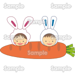 ウサギの被り物をした男の子と女の子 年賀状イラスト