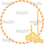しめ縄の円形和風フレーム（橙×黄金） 年賀状イラスト