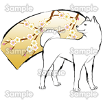 白い紀州犬と梅の扇
